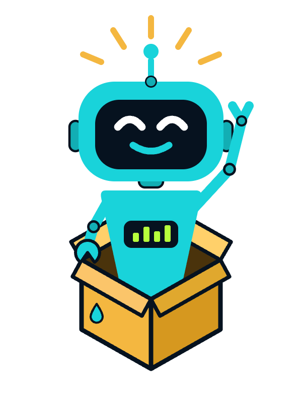 Dropbot, the Daily Drop AI mascot, waving hello from a delivery box